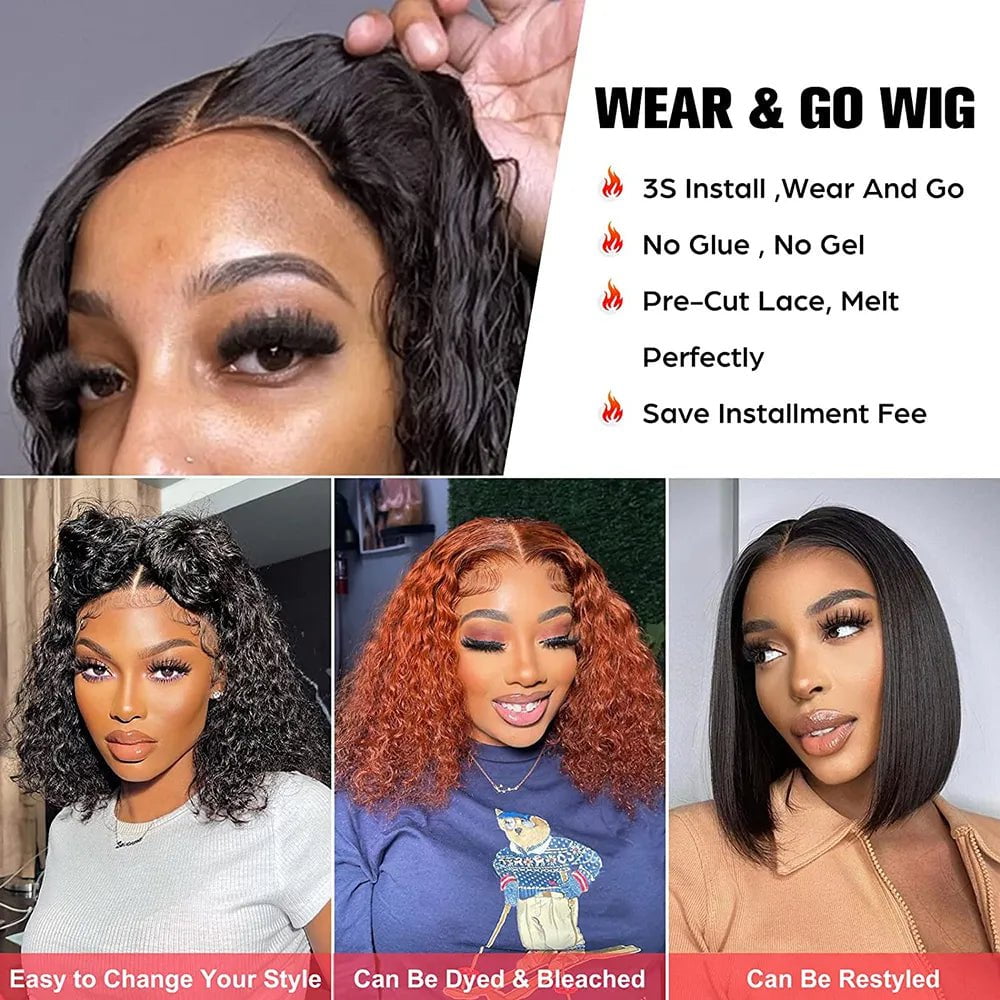 Storazone Fayniss Wear And Go Deep Wave Bob Wigs For Women Human Hair Curly Glueless Wig Ready To Go Human Hair Wigs Pre Cut Lace Air Wig