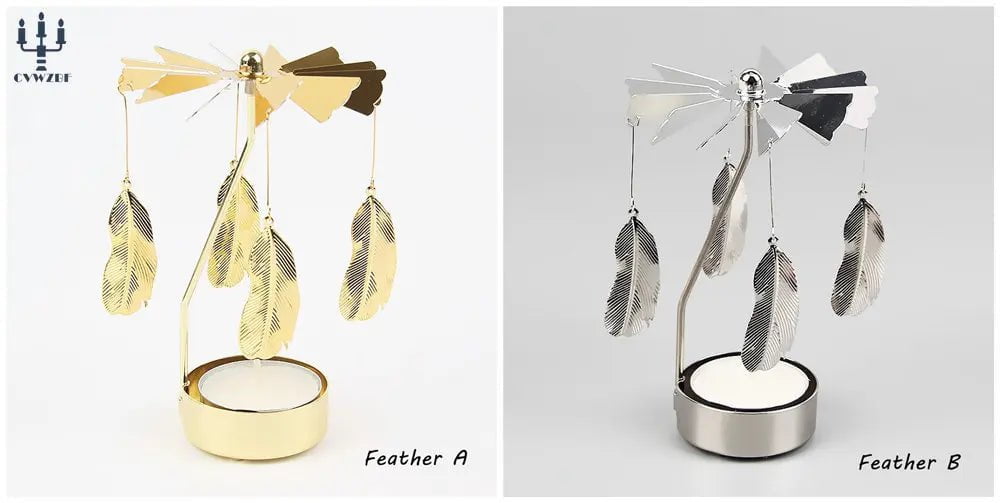 Storazone Feather / 1 pc Gold 1pc Metal Hot Rotating Candle Holder Christmas Rotating Candle Holder Dinner Party Wedding Party Candle Holder Decoration Gift