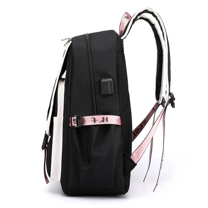 Storazone Fengdong large school bags for teenage girls USB port canvas schoolbag student book bag fashion black pink teen school backpack