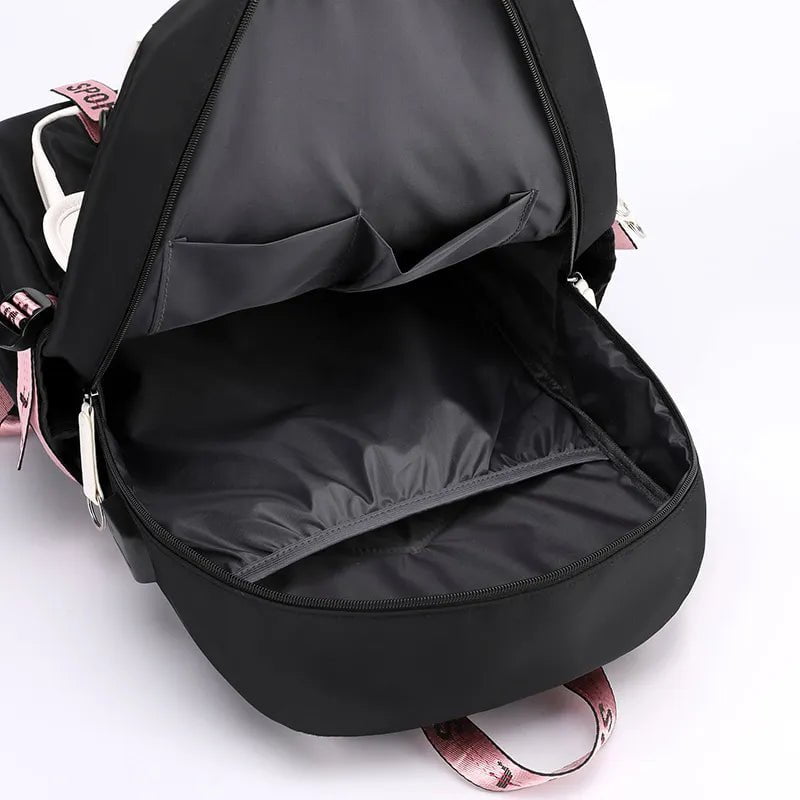 Storazone Fengdong large school bags for teenage girls USB port canvas schoolbag student book bag fashion black pink teen school backpack