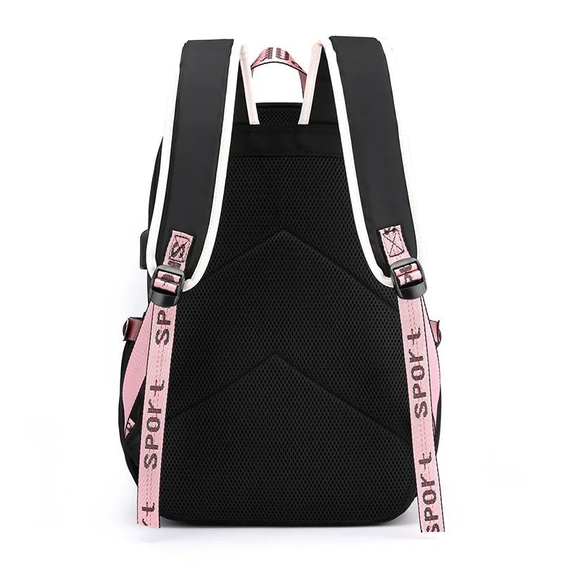Storazone Fengdong large school bags for teenage girls USB port canvas schoolbag student book bag fashion black pink teen school backpack
