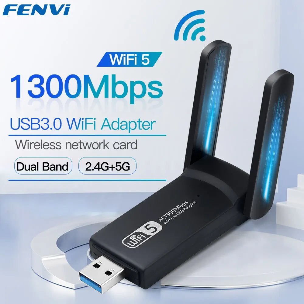 Storazone FENVI 1300Mbps USB 3.0 WiFi Adapter Dual Band 2.4Ghz/5Ghz Wireless WiFi Dongle Antenna USB Ethernet Network Card Receiver For PC