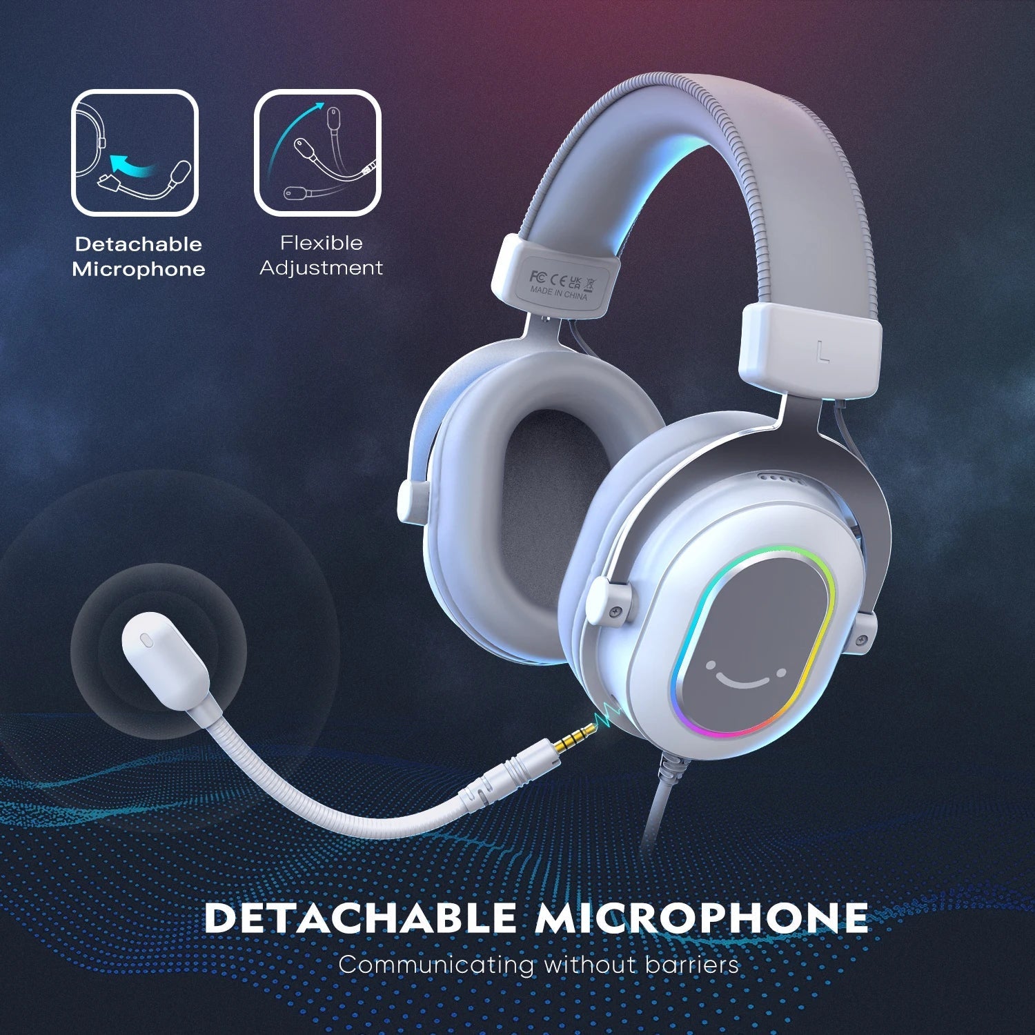 Storazone FIFINE RGB Gaming Headset with 7.1 Surround Sound/3-EQ/MIC,Over-ear Headphone with In-line Control for PC PS4 PS5 Ampligame-H6W