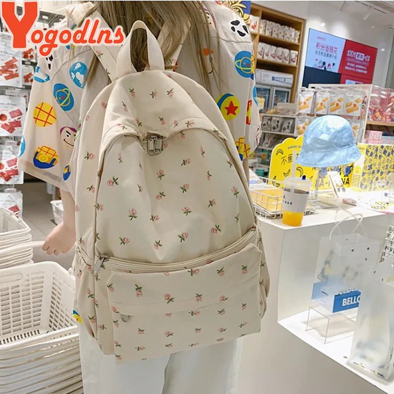 Storazone floral-1 / 31x13x42cm Yogodlns  Fashion Floral Backpack For Women Waterproof Nylon Rucksack Teenager Large Capacity Student School Bag Travel Bag