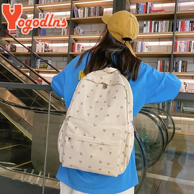 Storazone floral-1 / 31x13x42cm Yogodlns  Fashion Floral Backpack For Women Waterproof Nylon Rucksack Teenager Large Capacity Student School Bag Travel Bag