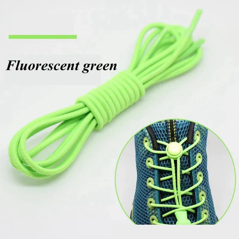 Storazone Fluorescent green / 100cm / CHINA 1 Pair 22 Colors Elastic Shoelaces Round Locking No Tie Shoe Laces Kids Adult Quick Lazy Laces Rubber Sneakers Shoelace T1