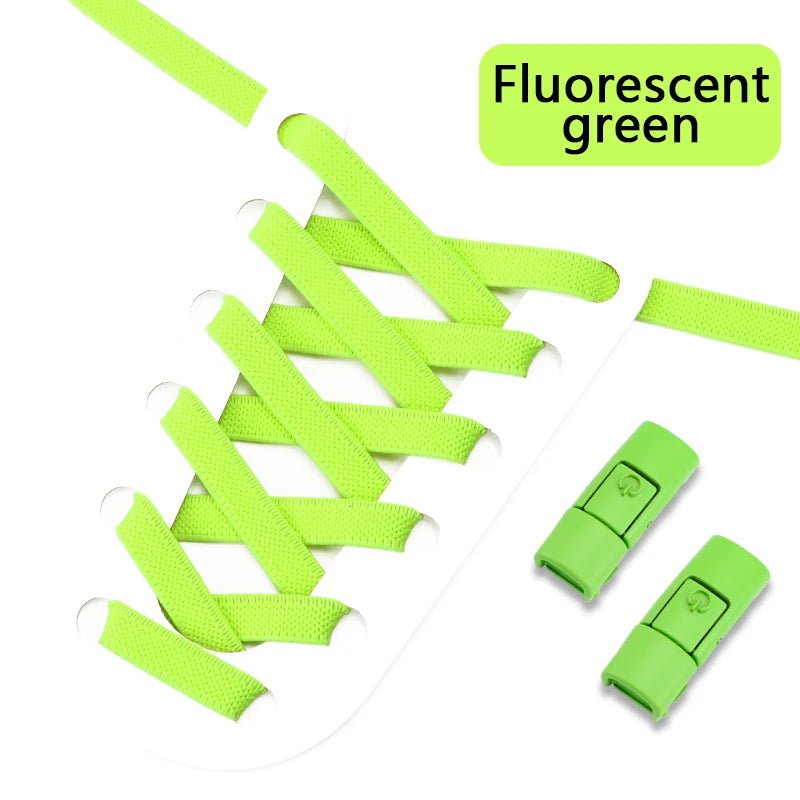 Storazone Fluorescent green 2023 No Tie Shoe laces Press Lock Shoelaces without ties Elastic Laces Sneaker Kids Adult 8MM Widened Flat Shoelace for Shoes