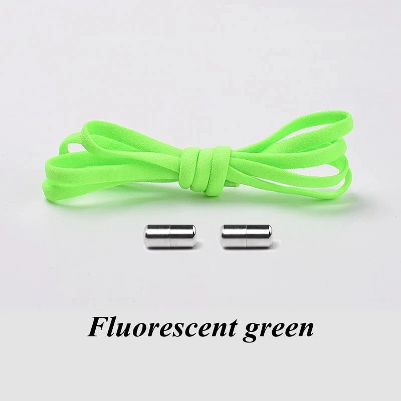 Storazone Fluorescent green / CHINA Semicircle No Tie Shoelaces Elastic Shoe laces Sneakers shoelace Metal Lock Lazy Laces for Kids and Adult One size fits all shoe