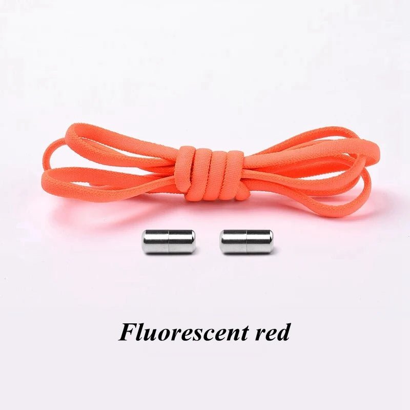 Storazone Fluorescent red / CHINA Semicircle No Tie Shoelaces Elastic Shoe laces Sneakers shoelace Metal Lock Lazy Laces for Kids and Adult One size fits all shoe