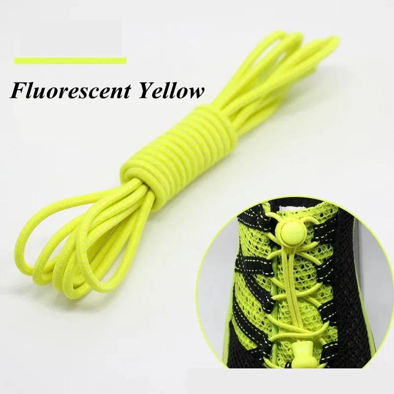Storazone Fluorescent yellow / 100cm / CHINA 1 Pair 22 Colors Elastic Shoelaces Round Locking No Tie Shoe Laces Kids Adult Quick Lazy Laces Rubber Sneakers Shoelace T1