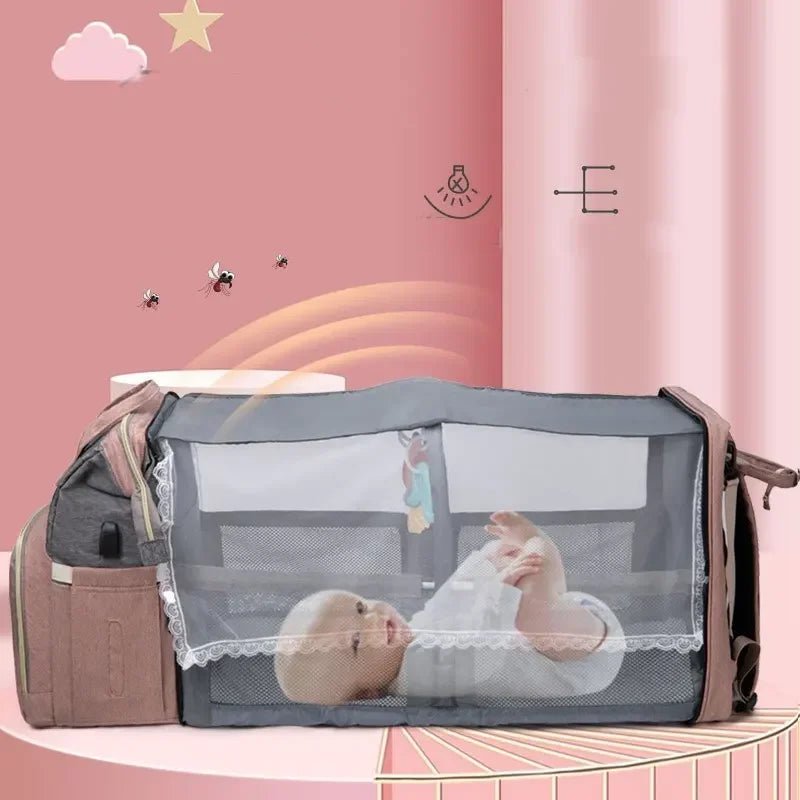 Storazone Foldable Baby Bed Diaper Bag Multi-function Mummy Large Capacity Bag Waterproof Outdoor Bag Newborn Baby Stroller Crib Mummy Bag