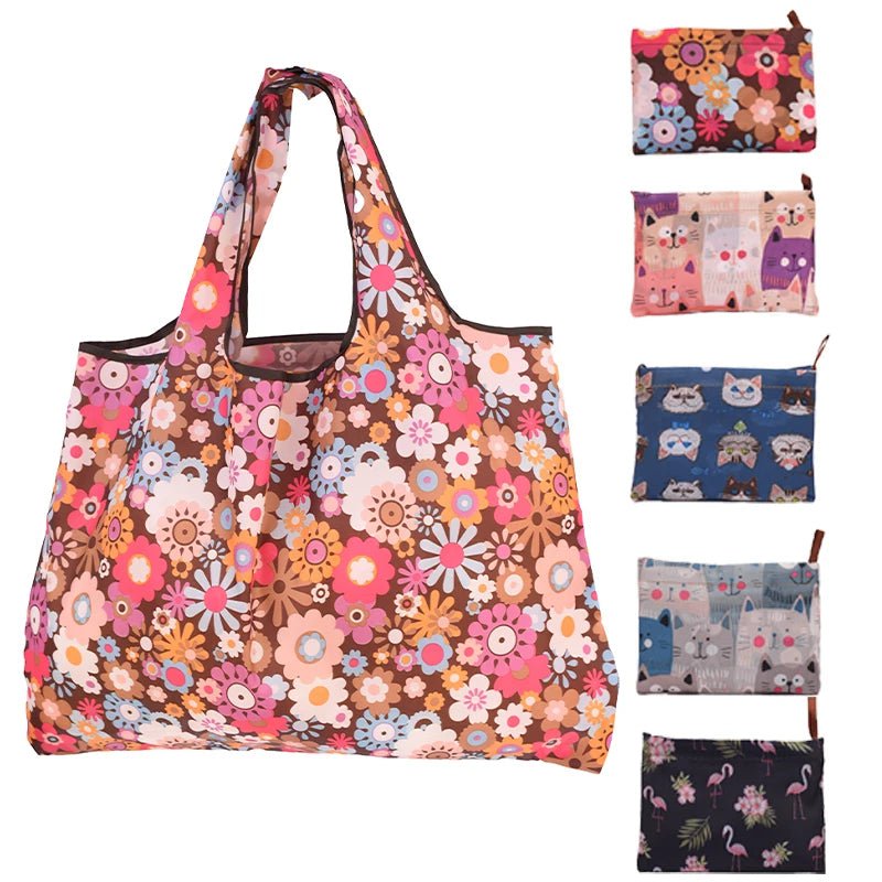 Storazone Foldable Bee Bear Cat Flower Pattern Large Shopping Bag Washable  Reusable Easy to Carry Capacity Handbags