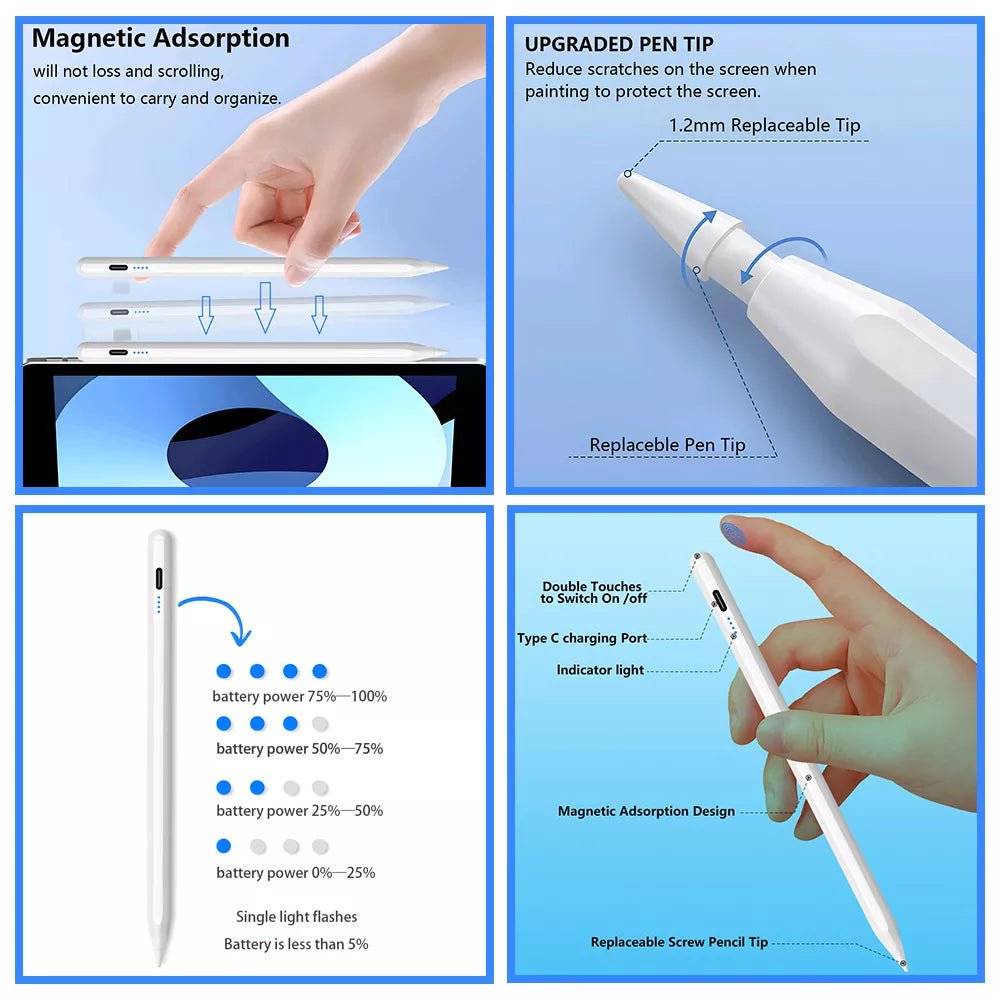 Storazone For Apple Pencil Palm Rejection Power Display Ipad Pencil  Pen For iPad Accessories 2022 2021 2020 2019 2018 Pro Air Mini Stylus