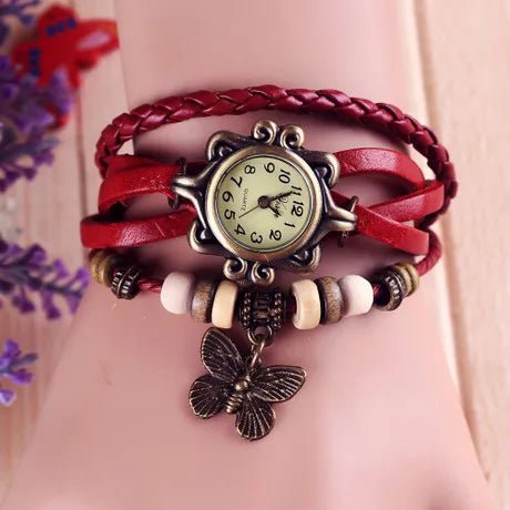 Storazone Foreign trade antique watch fashion leather wrapped bracelet epidermis women table butterfly pendants wholesale children table