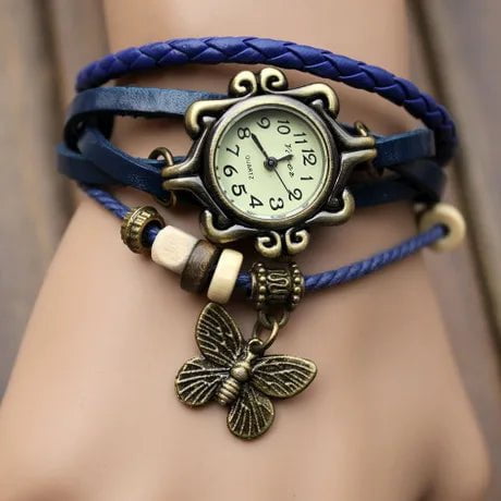 Storazone Foreign trade antique watch fashion leather wrapped bracelet epidermis women table butterfly pendants wholesale children table