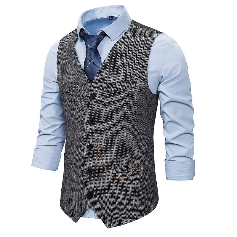 Storazone Formal Mens Suit Vest 2020 New Casual Chain Solid Color Business Tweed Vest Gilet Homme Costume Waistcoat For Wedding Groomsmen