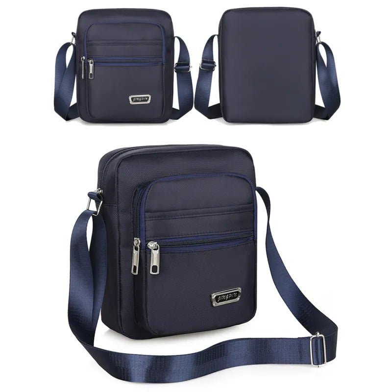 Storazone Four zipper blue Men's Shoulder Bag Business Leisure Large Capacity Portable Handbag Multi Layer Waterproof Summer Male's Crossbody Bags