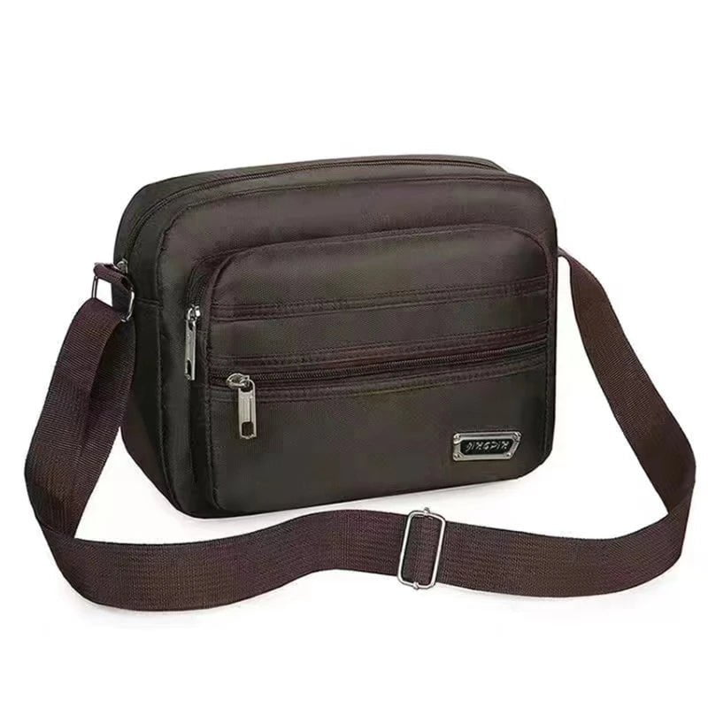 Storazone Four zipper brown 2 Men's Shoulder Bag Business Leisure Large Capacity Portable Handbag Multi Layer Waterproof Summer Male's Crossbody Bags