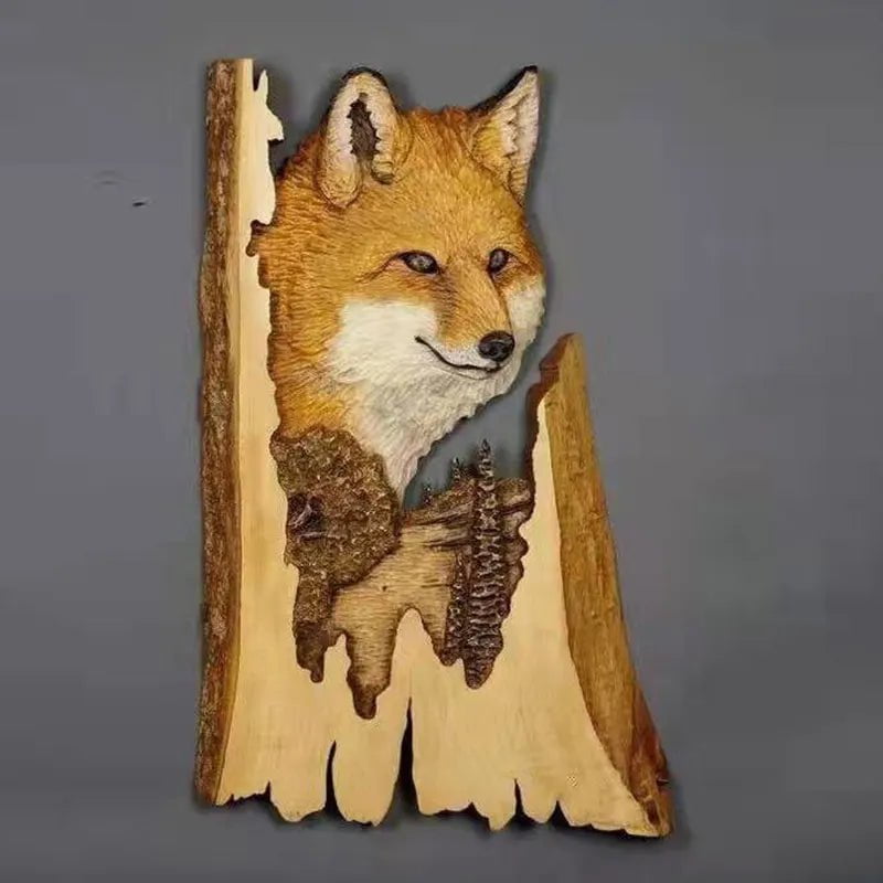 Storazone Fox Animal Carving Handcraft Wall Hanging Sculpture Wood Raccoon Bear Deer Hand Painted Decoration for Home Living Room Dropshipping