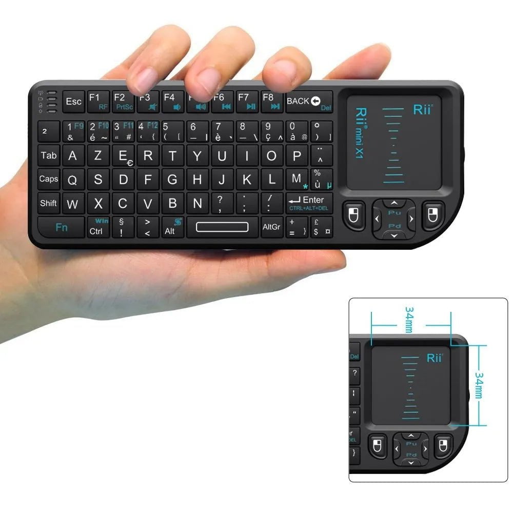 Storazone French Keyboard Rii X1 2.4GHz Mini Wireless Keyboard English/ES/FR Keyboards with TouchPad for Android TV Box/PC/Laptop