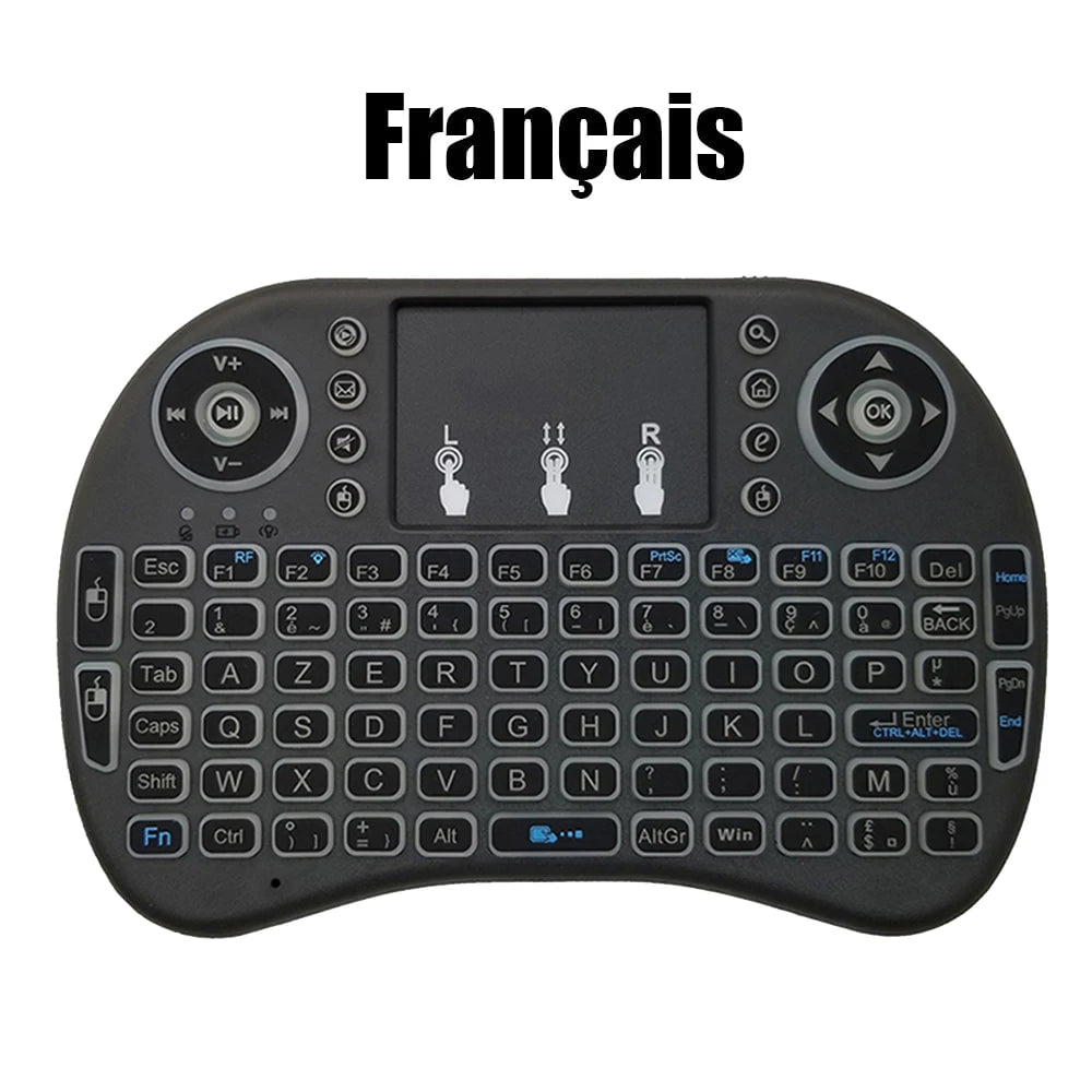 Storazone French / Lithium Version 2.4G Air Mouse with Touchpad Keyboard i8 Arabic French Spanish Russian Backlit Mini Wireless Keyboard for PC Android TV Box