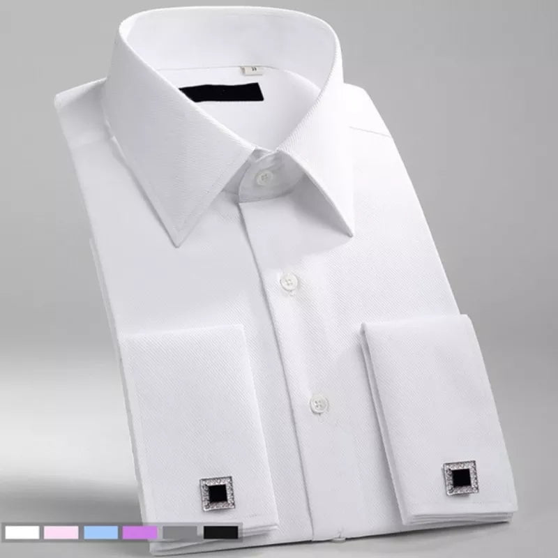 Storazone FS06 / 39 Asian size M M~6XL Men's French Cuff Dress Shirt 2023 New White Long Sleeve Formal Business Buttons Male Shirts Regular Fit Cufflinks Shirt