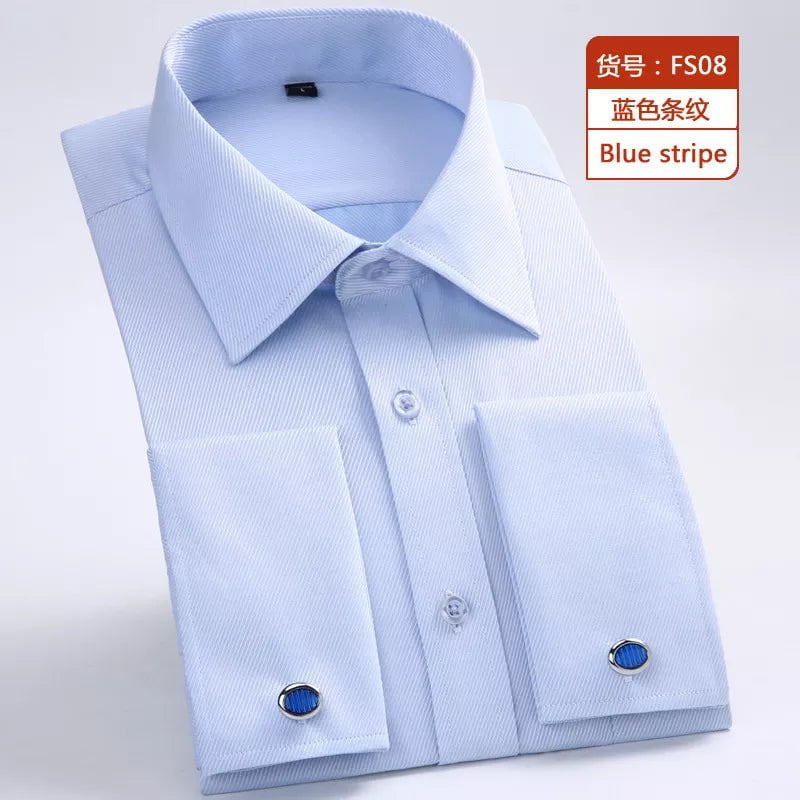 Storazone FS08 / 39 Asian size M M~6XL Men's French Cuff Dress Shirt 2023 New White Long Sleeve Formal Business Buttons Male Shirts Regular Fit Cufflinks Shirt