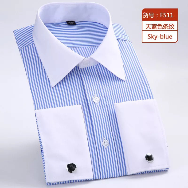 Storazone FS11 / 39 Asian size M M~6XL Men's French Cuff Dress Shirt 2023 New White Long Sleeve Formal Business Buttons Male Shirts Regular Fit Cufflinks Shirt