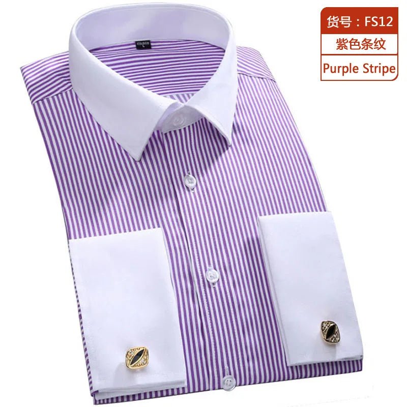 Storazone FS12 / 39 Asian size M M~6XL Men's French Cuff Dress Shirt 2023 New White Long Sleeve Formal Business Buttons Male Shirts Regular Fit Cufflinks Shirt