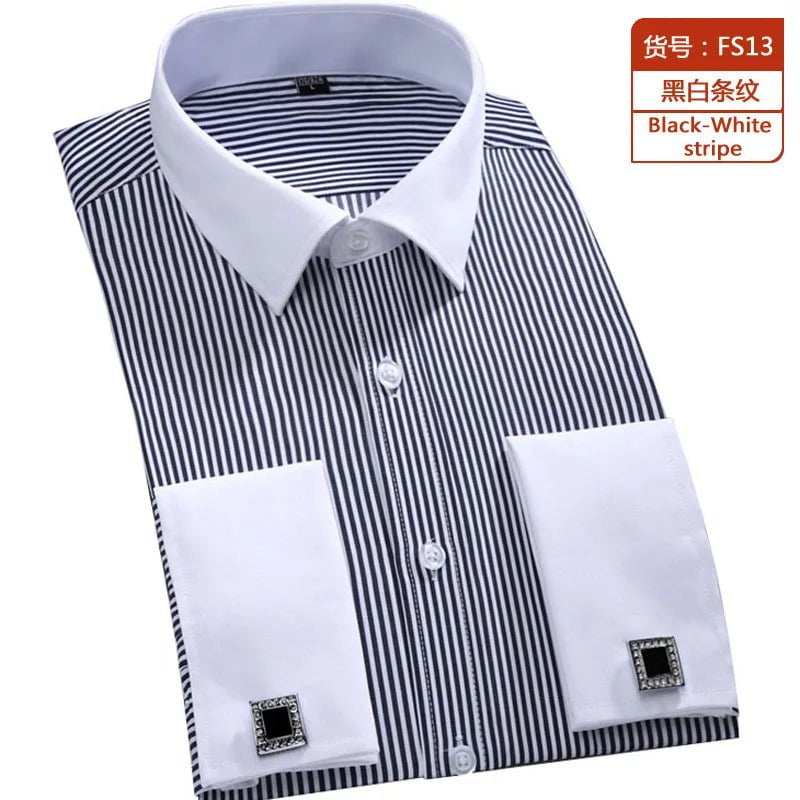 Storazone FS13 / 39 Asian size M M~6XL Men's French Cuff Dress Shirt 2023 New White Long Sleeve Formal Business Buttons Male Shirts Regular Fit Cufflinks Shirt