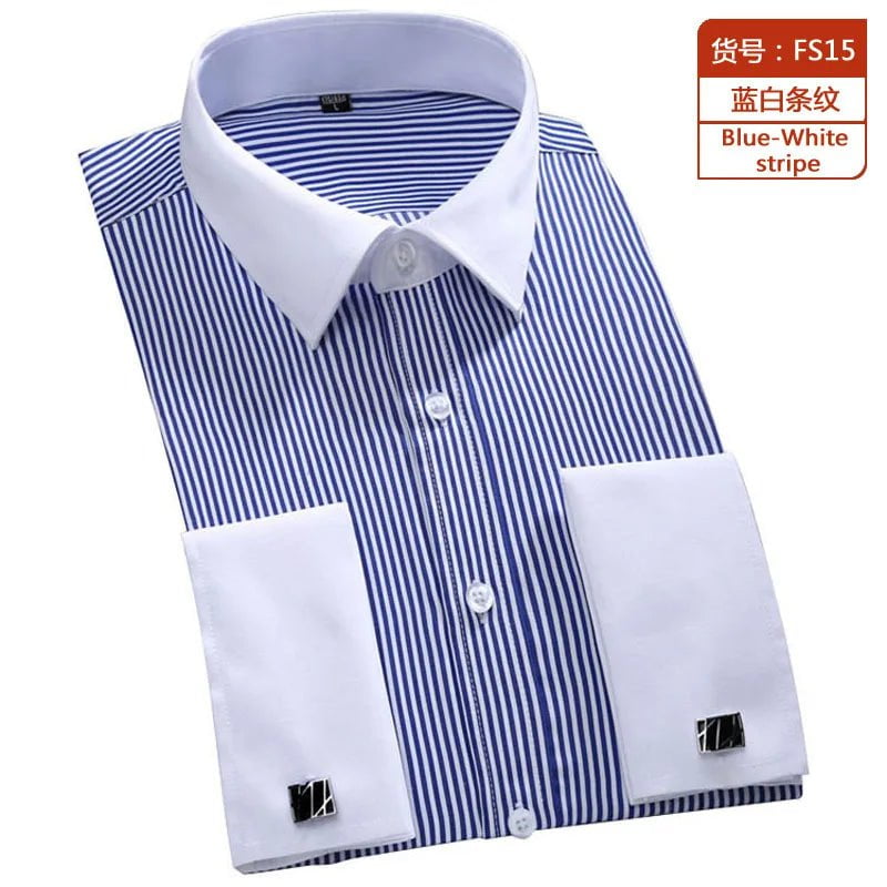 Storazone FS15 / 39 Asian size M M~6XL Men's French Cuff Dress Shirt 2023 New White Long Sleeve Formal Business Buttons Male Shirts Regular Fit Cufflinks Shirt