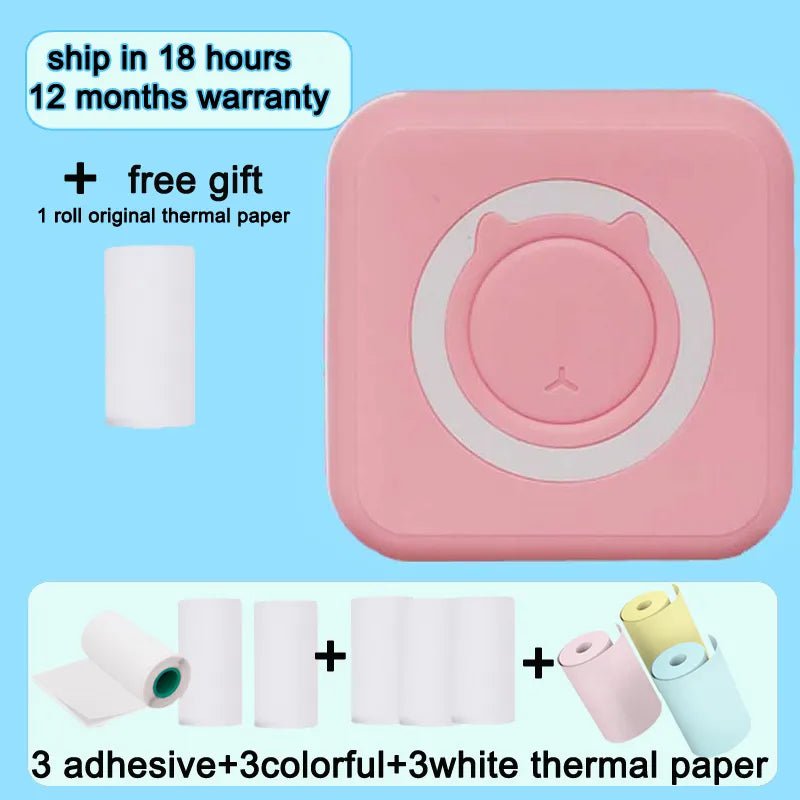 Storazone full Pink-3different Portable Mini Bluetooth WiFi New Thermal Printer Mobile Phone Photo Title Note Hot Print Pocket Student Error Label Printer