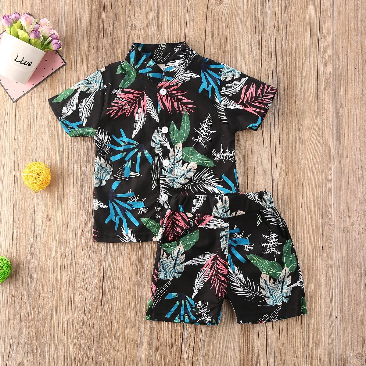 Storazone G / 2T 1-6Y Summer Infant Baby Boys Clothes Sets 10 Colors Floral Print Short Sleeve T Shirts Tops+Shorts Holiday Outfit