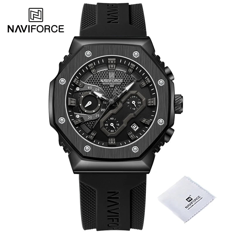 Storazone G-BGYB / CHINA NAVIFORCE New Sport Lovers Watches Soft Silicone Band Quartz Calendar Chronograph Clock Casual Water Resistant Couple Wristwatch