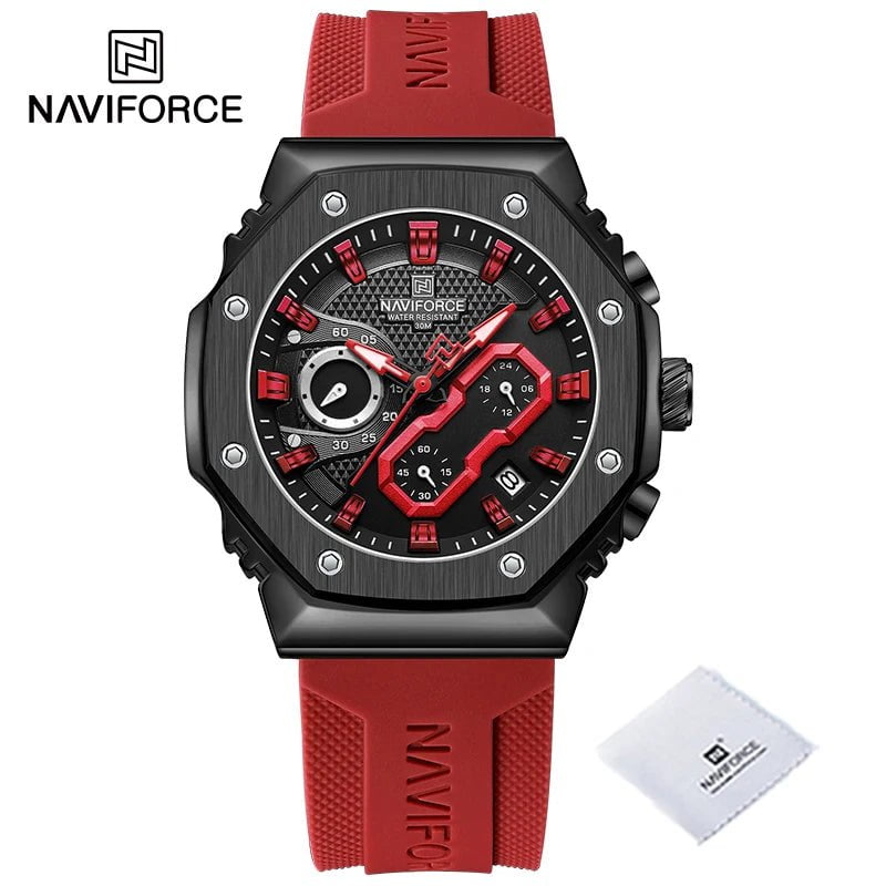 Storazone G-BRR / CHINA NAVIFORCE New Sport Lovers Watches Soft Silicone Band Quartz Calendar Chronograph Clock Casual Water Resistant Couple Wristwatch