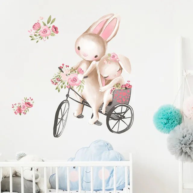 Storazone G Cute Bunny Hearts Wall Stickers for Children Kids Rooms Girls Baby Room Decoration Nursery Kawaii Cartoon Rabbit Wallpaper Vinyl