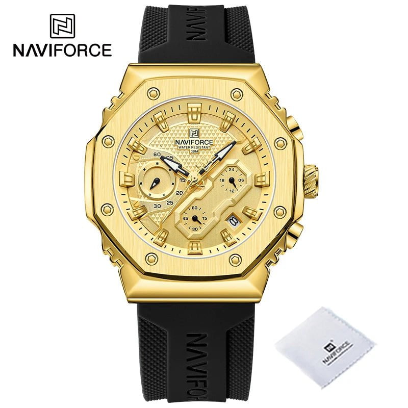 Storazone G-GBB / CHINA NAVIFORCE New Sport Lovers Watches Soft Silicone Band Quartz Calendar Chronograph Clock Casual Water Resistant Couple Wristwatch