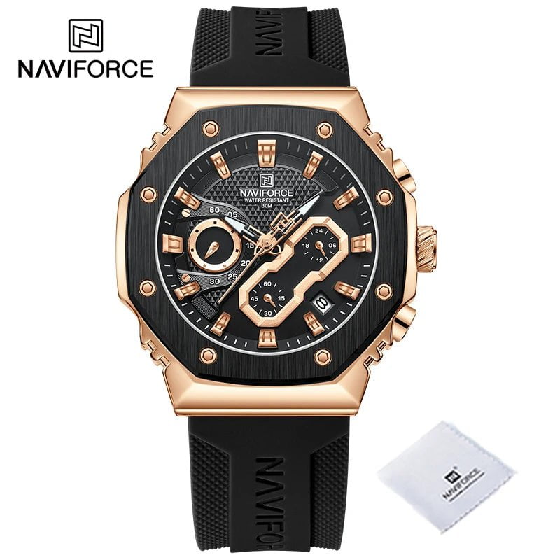 Storazone G-RGBB / CHINA NAVIFORCE New Sport Lovers Watches Soft Silicone Band Quartz Calendar Chronograph Clock Casual Water Resistant Couple Wristwatch