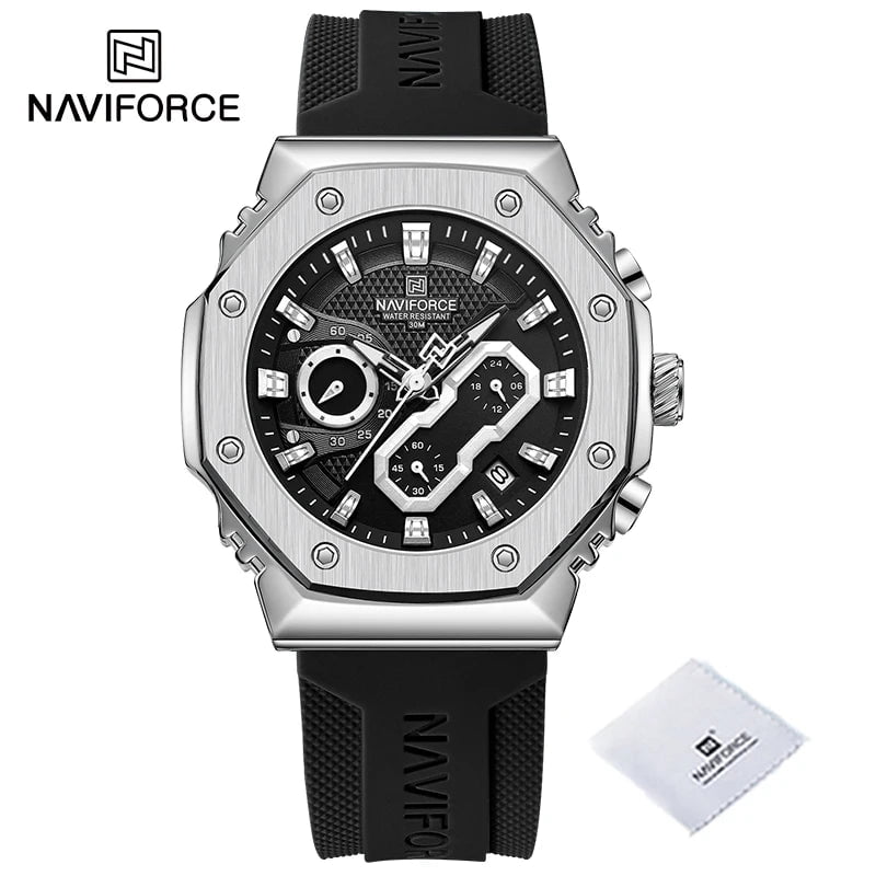 Storazone G-SWB / CHINA NAVIFORCE New Sport Lovers Watches Soft Silicone Band Quartz Calendar Chronograph Clock Casual Water Resistant Couple Wristwatch