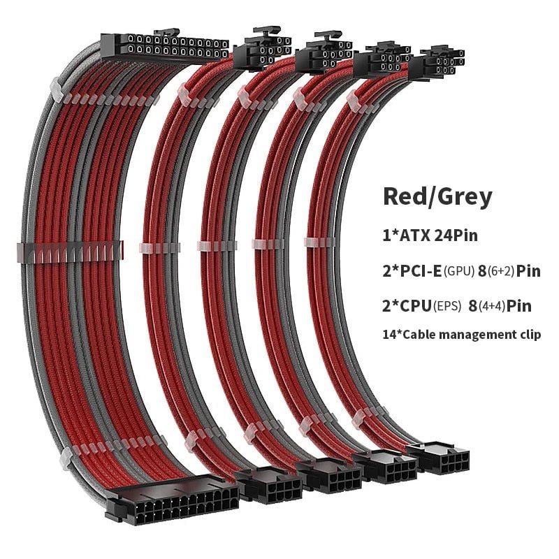 Storazone G TEUCER TC-35 Series PSU Extension Cable Kit Solid Color Cable Solid Combo 350mm ATX24Pin PCI-E8Pin CPU8Pin With Combs