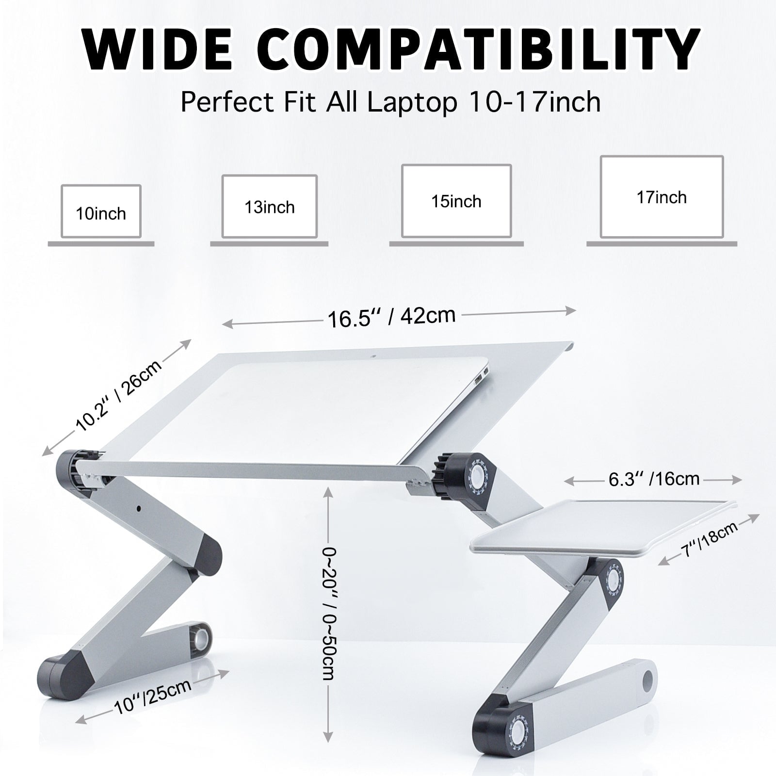 STORAZONE Gadget Adjustable Laptop Stand, RAINBEAN Laptop Desk with 2 CPU Cooling USB Fans for Bed Aluminum Lap Workstation Desk with Mouse Pad, Foldable Cook Book Stand Notebook Holder Sofa,Amazon Banned