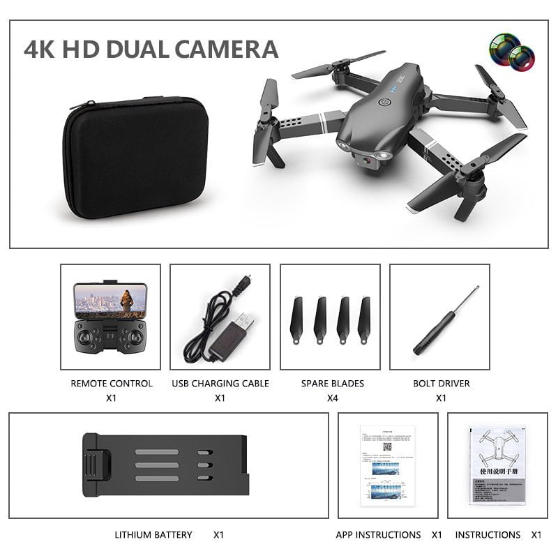 STORAZONE Gadget Black 4K Plus Pack / 4k Folding Drone HD 4K Aerial Photography Four Axis