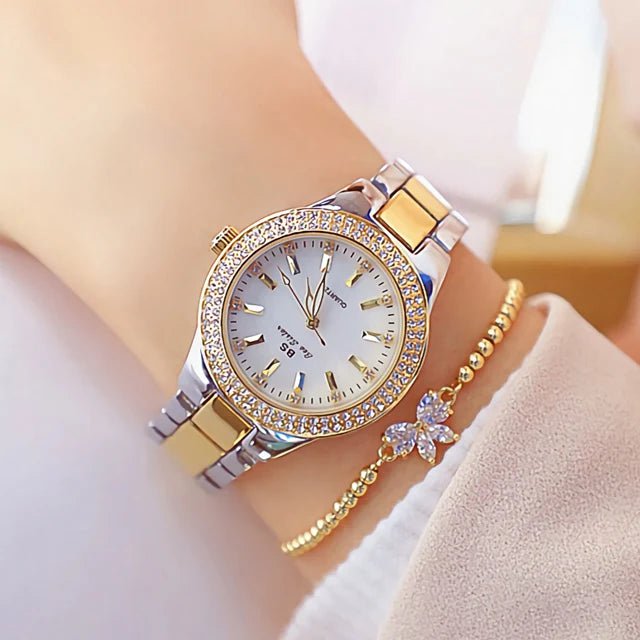 Storazone gd slv  1 bracelet / CHINA 2023 Ladies Wrist Watches Dress Gold Watch Women Crystal Diamond Watches Stainless Steel Silver Clock Women Montre Femme 2022