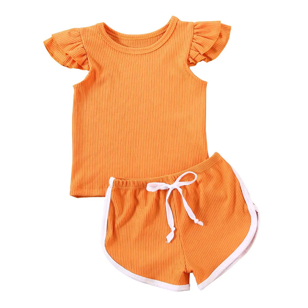 Storazone ginger / 3T 2020 Summer Infant Baby Girls Boys Clothes Sets Ruffles Short Sleeve Pullover T Shirts Shorts Solid Outfits