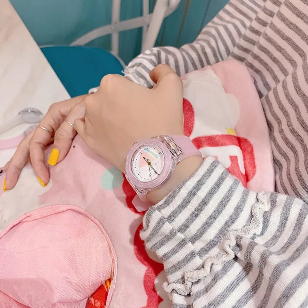 Storazone Girls Kids Children Luminous Student Colorful LED Light Women Lady Clock Silica Gel Watermelon Quartz Wrist Watch