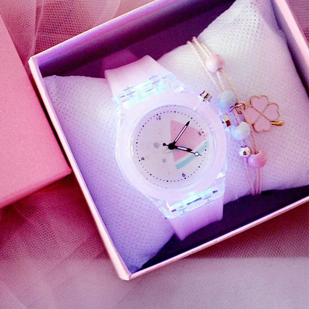 Storazone Girls Kids Children Luminous Student Colorful LED Light Women Lady Clock Silica Gel Watermelon Quartz Wrist Watch