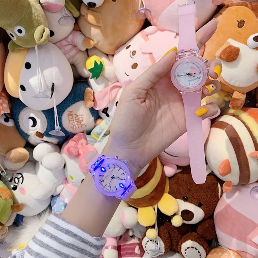 Storazone Girls Kids Children Luminous Student Colorful LED Light Women Lady Clock Silica Gel Watermelon Quartz Wrist Watch