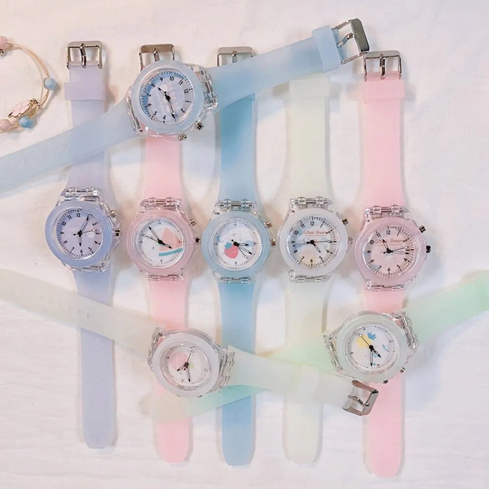 Storazone Girls Kids Children Luminous Student Colorful LED Light Women Lady Clock Silica Gel Watermelon Quartz Wrist Watch
