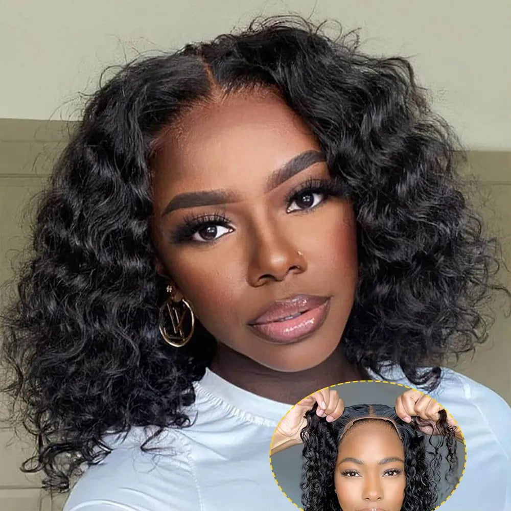 Storazone Glueless Bob Wig / CHINA / 8inch Bob | 150 Density Fayniss Wear And Go Deep Wave Bob Wigs For Women Human Hair Curly Glueless Wig Ready To Go Human Hair Wigs Pre Cut Lace Air Wig