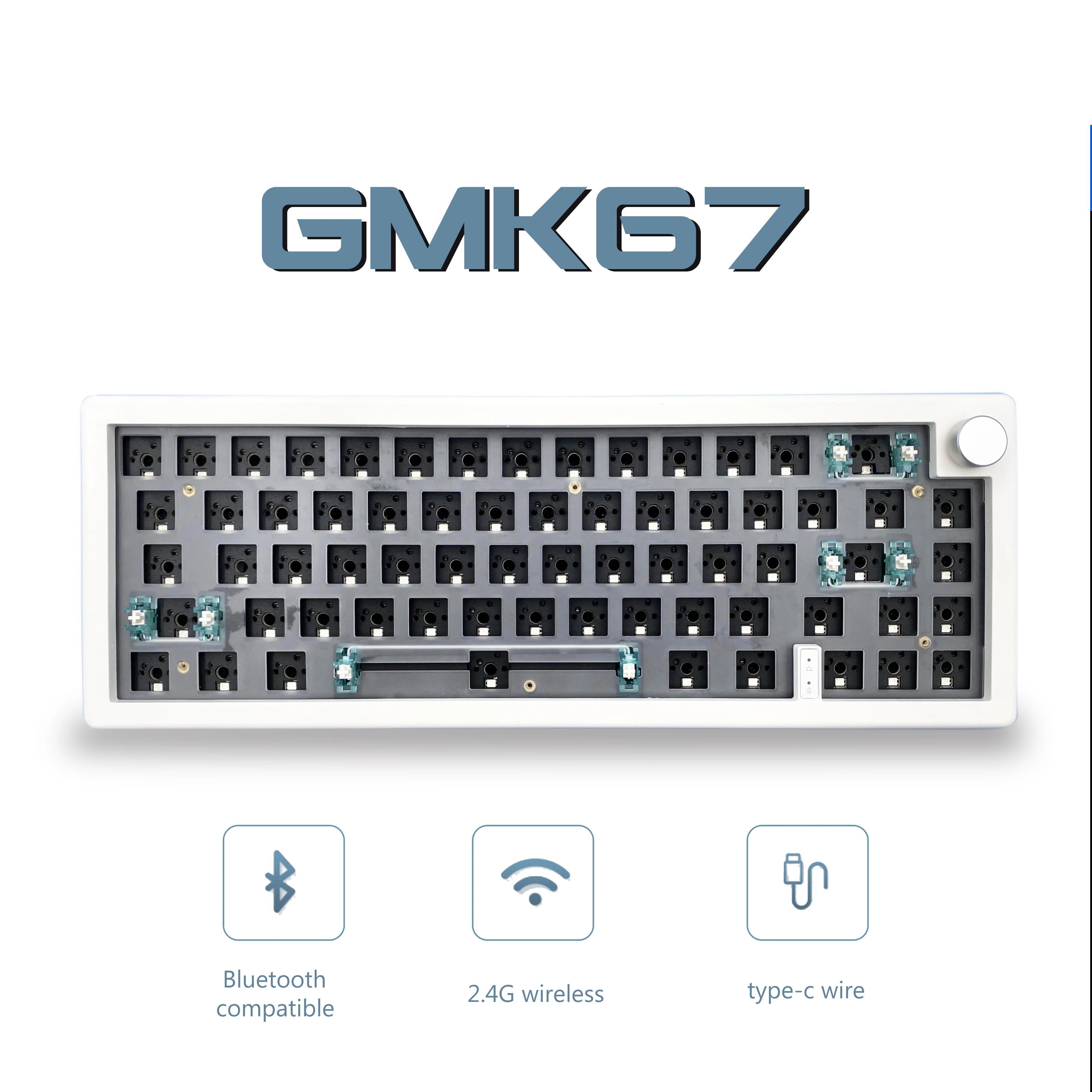 Storazone GMK67 white / no switch GMK67 65% Gasket Bluetooth 2.4G Wireless Hot-swappable Customized Mechanical Keyboard Kit RGB Backlit